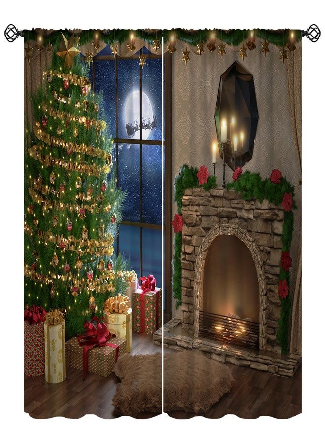 KANEPE Christmas Curtains, Christmas Decoration Tree Santa Claus Elk Pattern Window Treatments, Rod Pocket Thermal Insulated Drapes 2 Panel Sets for Bedroom Living Room 42" W X 45" L【Decor】 - Image 1
